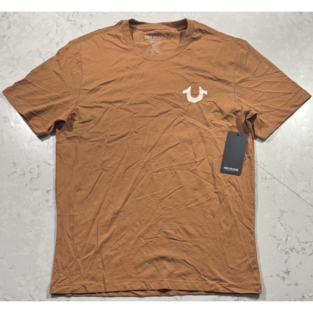 NWT True Religion T-Shirt Mens Medium Acorn Brown Big HS Buddha Tee MSRP $59